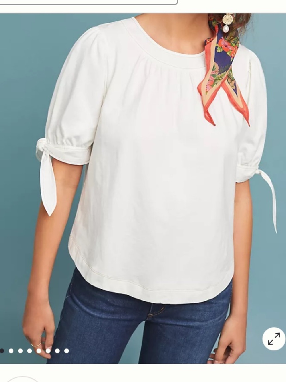 Retired Anthropologie Rialto Puff Sleeve White Knot Top 100% cotton
